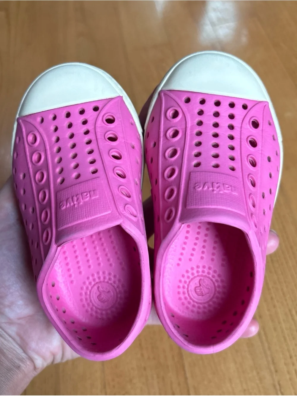Native Jefferson Slip On Shoes Sneakers Pink Bone White Toddler Girl Sz 5 Summer